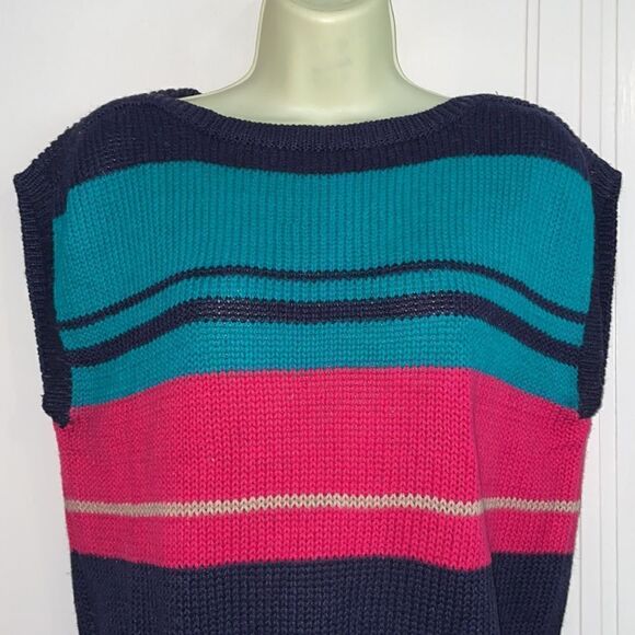 Vtg 80s Russ Petites ramie/cotton multi colored thick knit sleeveless sweater - Picture 2 of 8